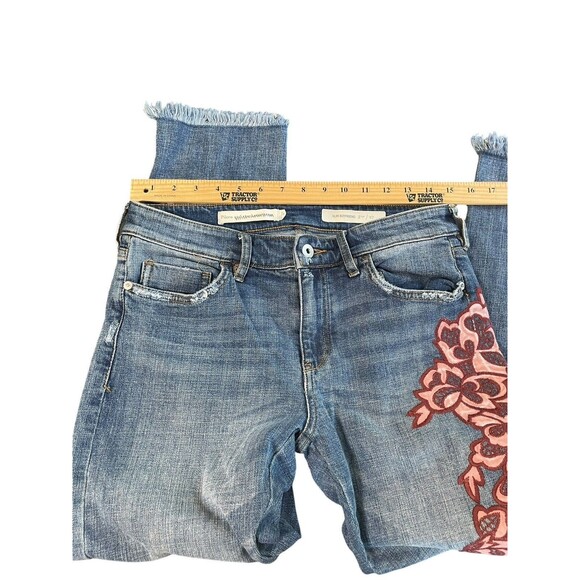 Anthropologie Pilcro Slim Boyfriend Jeans Floral Embroidered Mid Rise Size 27 - Picture 9 of 13